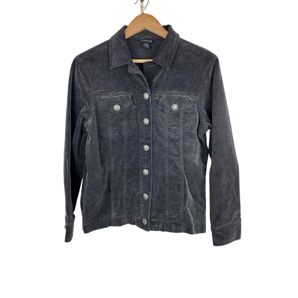 NTCO Nomadic Traders Women's M Gray Corduroy Button Up Trucker‎ Jacket *